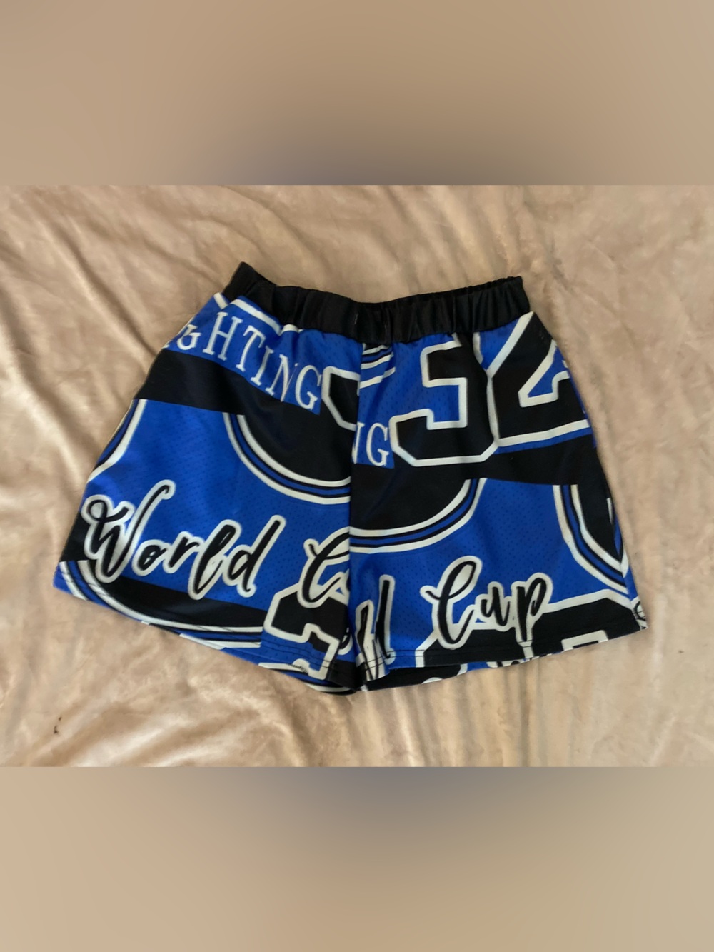 Women’s Athletic Blue Graphic Running Shorts with Elastic Waist